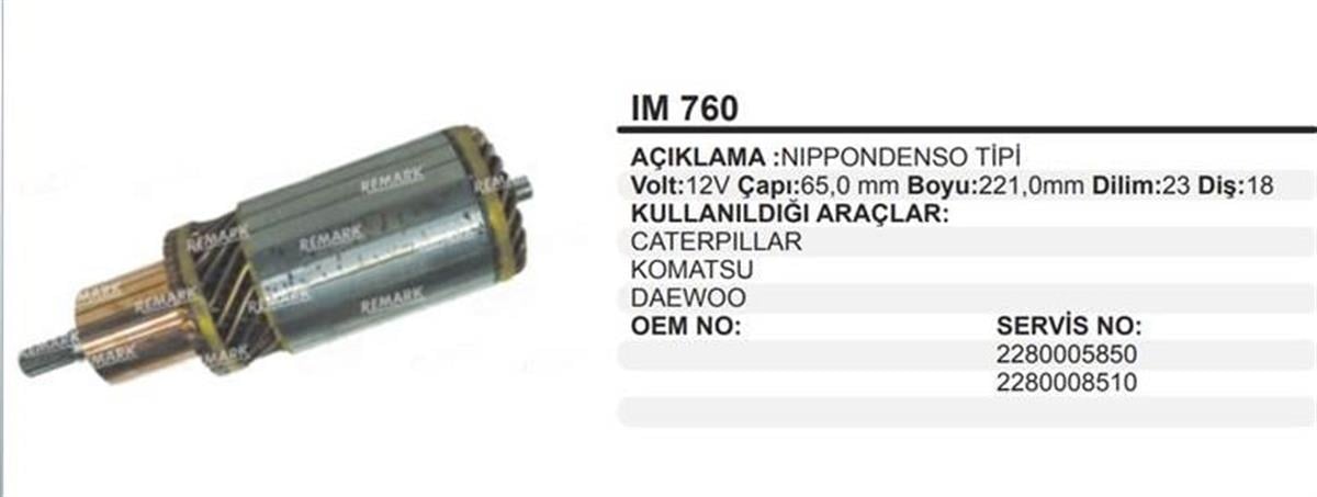 Marş Kollektörü 12V 18Diş Nikko Denso 3 5Kw Cat Komatsu | Remark Im760