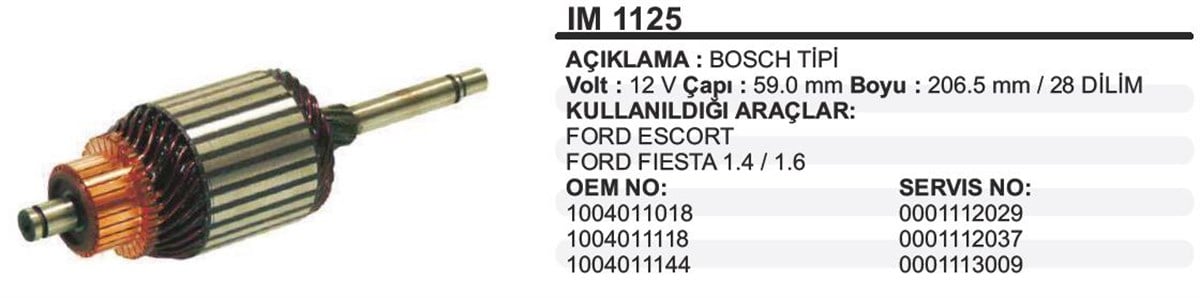 MARŞ KOLLEKTÖRÜ 12V FORD FİESTA-ANADOL-59X206.5 