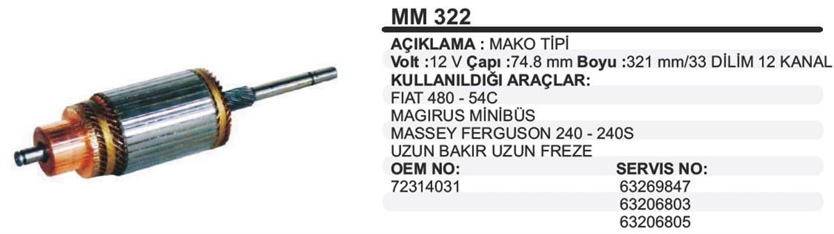 MARŞ KOLLEKTÖRÜ 12V MAKO TİP FİAT 480-MF 135 UB/KF