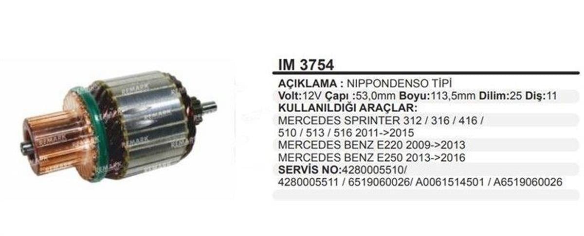 Marş Kollektörü 12V Mercedes Sprinter 52,5 113 11 | Remark Im3754