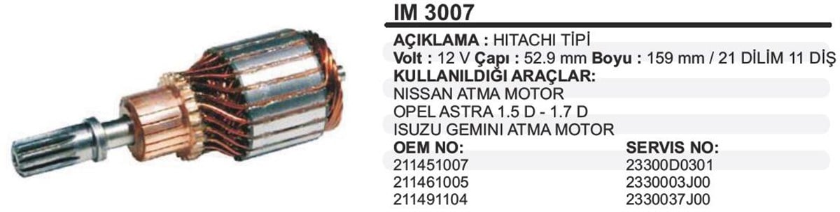 MARŞ KOLLEKTÖRÜ 12V NİSSAN ISUZU-53-159-11--IM3007