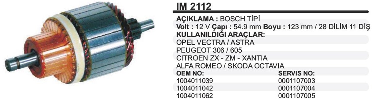 MARŞ KOLLEKTÖRÜ 12V OPEL 55X123X11 IM2112 IM2119