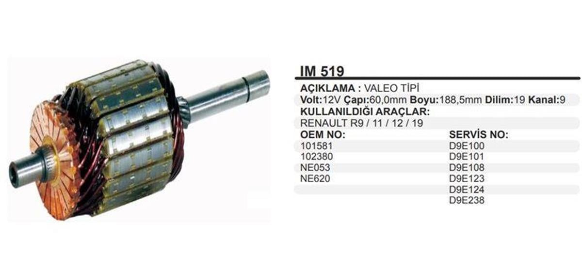 Marş Kollektörü 12V R9 R11 R12 R19 Valeotip 60X188 5X9