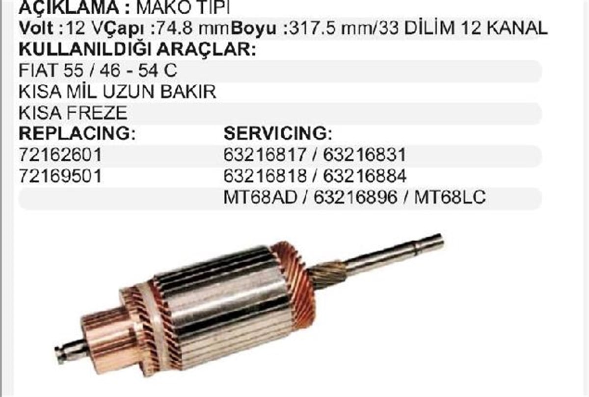 MARŞ KOLLEKTÖRÜ 12V UB KF FIAT TRAKTÖR 72162601