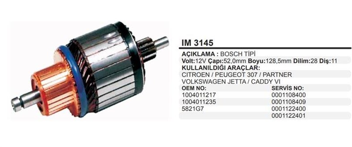 Marş Kollektörü 12V Vw Caddy 6 Jetta 307 Partner Renault Kango Partner 52X128 5X11