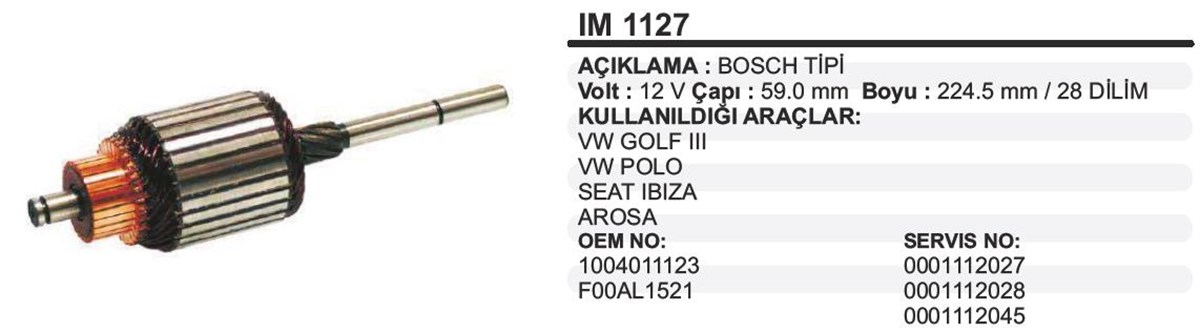MARŞ KOLLEKTÖRÜ 12V VW GOLF IBIZA..59-225-10