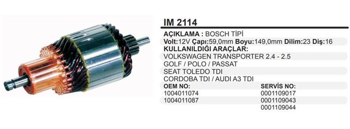 Marş Kollektörü 12V Vw Transporter Golf Polo Passat Seat Audi 59X149x16