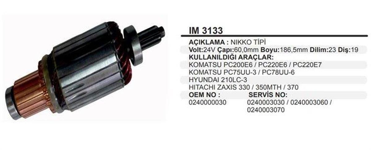 Marş Kollektörü 24V 9Diş Kavasaki İş Makınası Jcb Kobelko 60*187*9 Im3133
