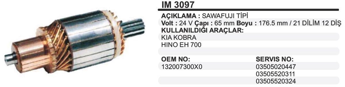 MARŞ KOLLEKTÖRÜ 24V KİA HİNO 65X176.5X12-IM3097 