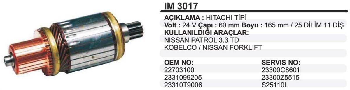 MARŞ KOLLEKTÖRÜ 24V NİSSAN PATROL 60X165X11