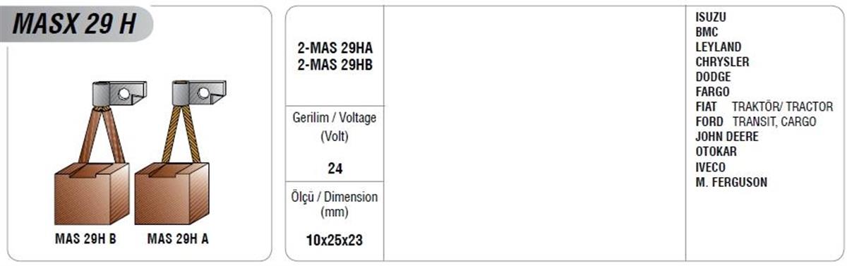 Marş Kömürü 24V 9 5X25x23 Isuzu Bmc Leyland Chrysler | Mega Masx29h
