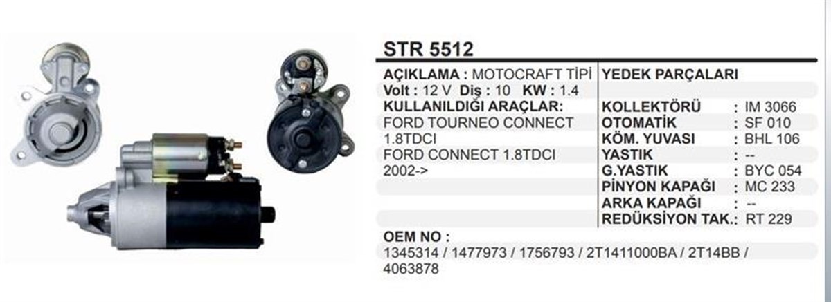 Marş Motoru 12V 10Diş Ford Connect 3Kul Escort Benzinli