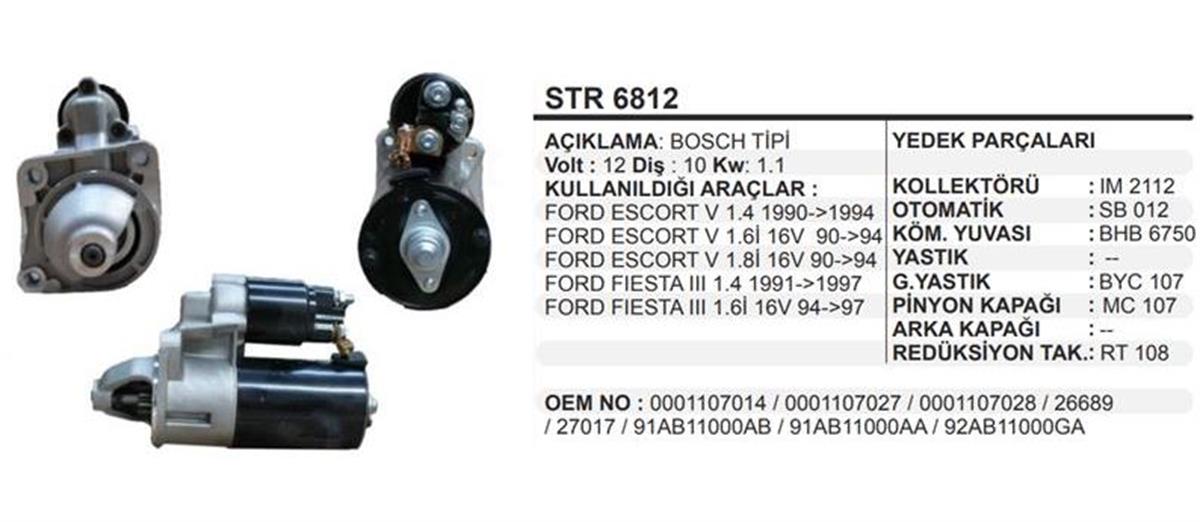 Marş Motoru 12V 10Diş Ford Escort 1,6 16V Fiesta 1,4 93>Str6812 92Ab11000aa