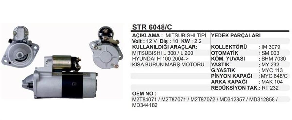 Marş Motoru 12V 10Diş Mıtsubıshı L200 L300 Hyundai H100 Bango 2 5 | Remark Str6048c