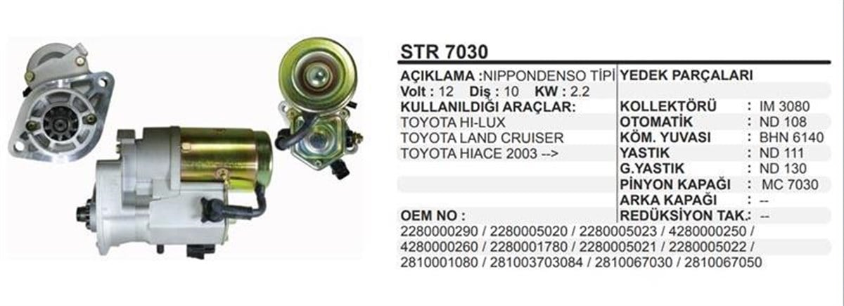 Marş Motoru 12V 10Diş Toyota Hılux Land Cruıser Hıace