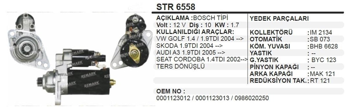 Marş Motoru 12V 10Diş Vw Caddy Trans Ters Ym