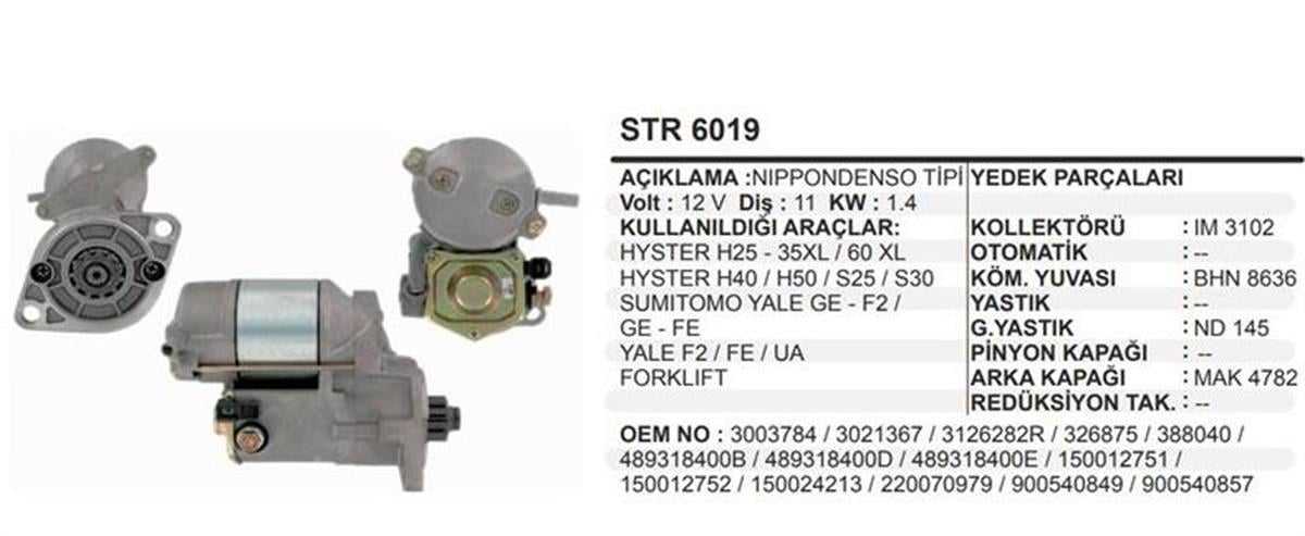 Marş Motoru 12V 11Diş Hyster Hd25 35Xl 60Xl Sumitomo Yale Forklift | Remark Str6019
