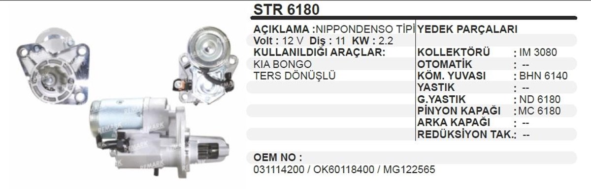 Marş Motoru 12V 11Diş Kia Bongo Pregio Ters  Hı Besta Pregıo