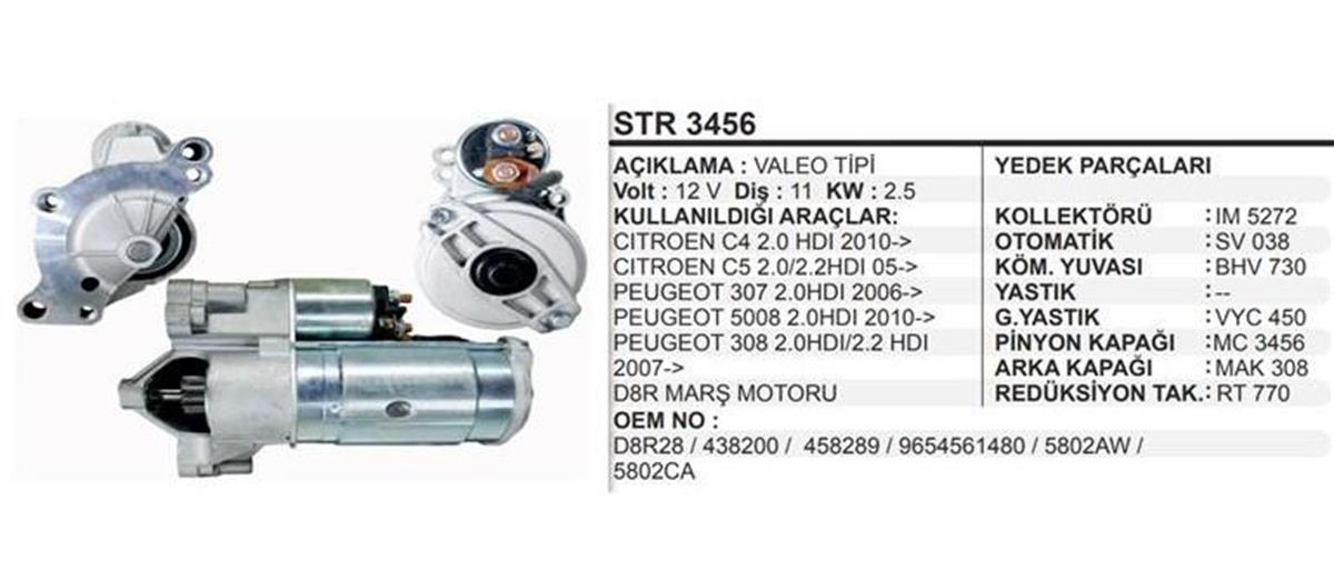 Marş Motoru 12V 11Diş Pejo Peugeot 307 308 Citroen C4 C5 2 0 2 2 | Remark Str3456