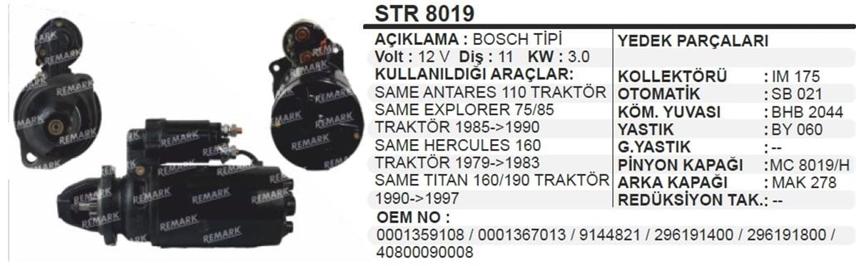 Marş Motoru 12V 11Diş Same Herkules Steyr 8073 768