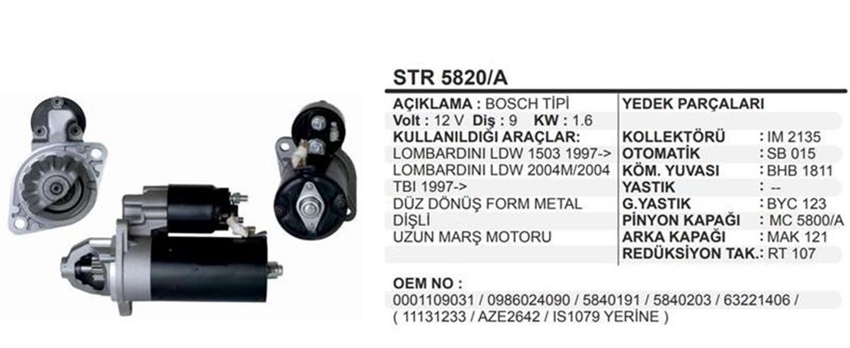 Marş Motoru 12V 9 Diş Lombardini Düz Formetal Dişli Uzun | Remark Str5820a