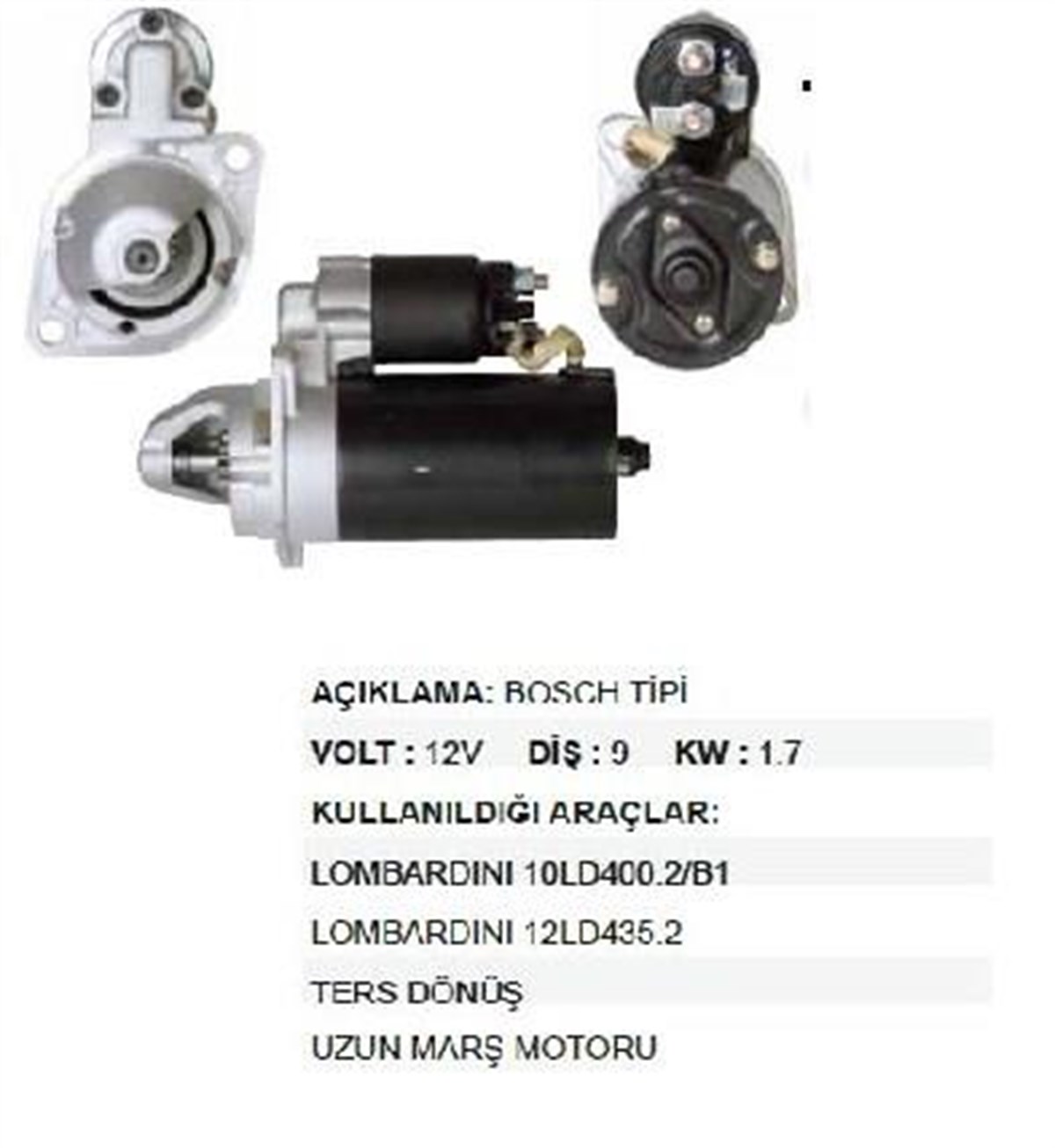 MARŞ MOTORU 12V 9DİŞ  1.7KW TERS LOMBARDİN PANCAR STR5810 UZUN TİP