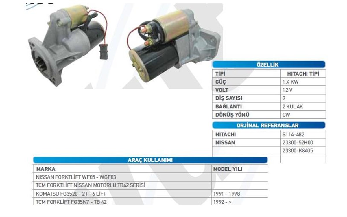 Marş Motoru 12V 9Diş 2,0 Kw Nıss Patro Komatsu Patrol Pathfınder 9D 2Kw Hıtachı Nissan Forklift