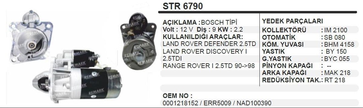 Marş Motoru 12V 9Diş Land Rover Ranger Land Rover Defender 2 5 Td Range Rover I Dıscovery I Cw Mb Sp