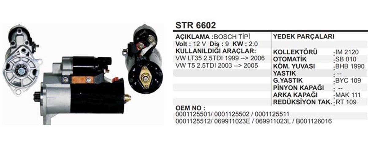 Marş Motoru 12V 9Diş Vw Volkswagen Lt35 Transporter T5 Str6602