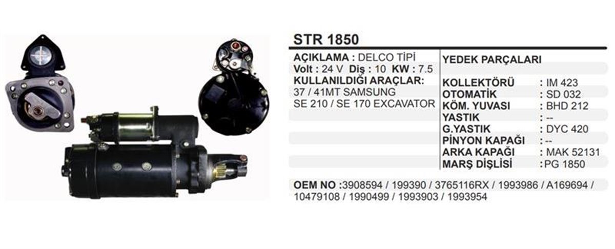 Marş Motoru 24V 10Diş Komatsu İşmak 37Mt 41Mt Kobelko Cummins