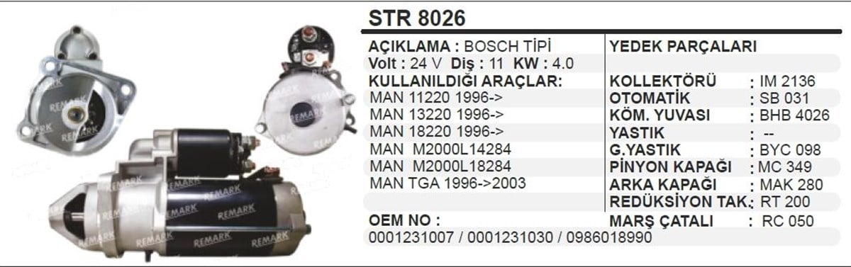 Marş Motoru 24V 11Diş 4,2 Kw Man 0001368 Str7914 Wutse Str30170