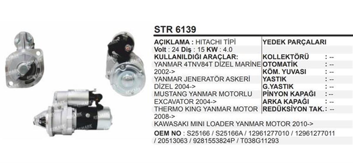 Marş Motoru 24V 15Diş Yanmar Mustang Excavatör Jeneratör Thermoking Mini Loader Yanmar Motor