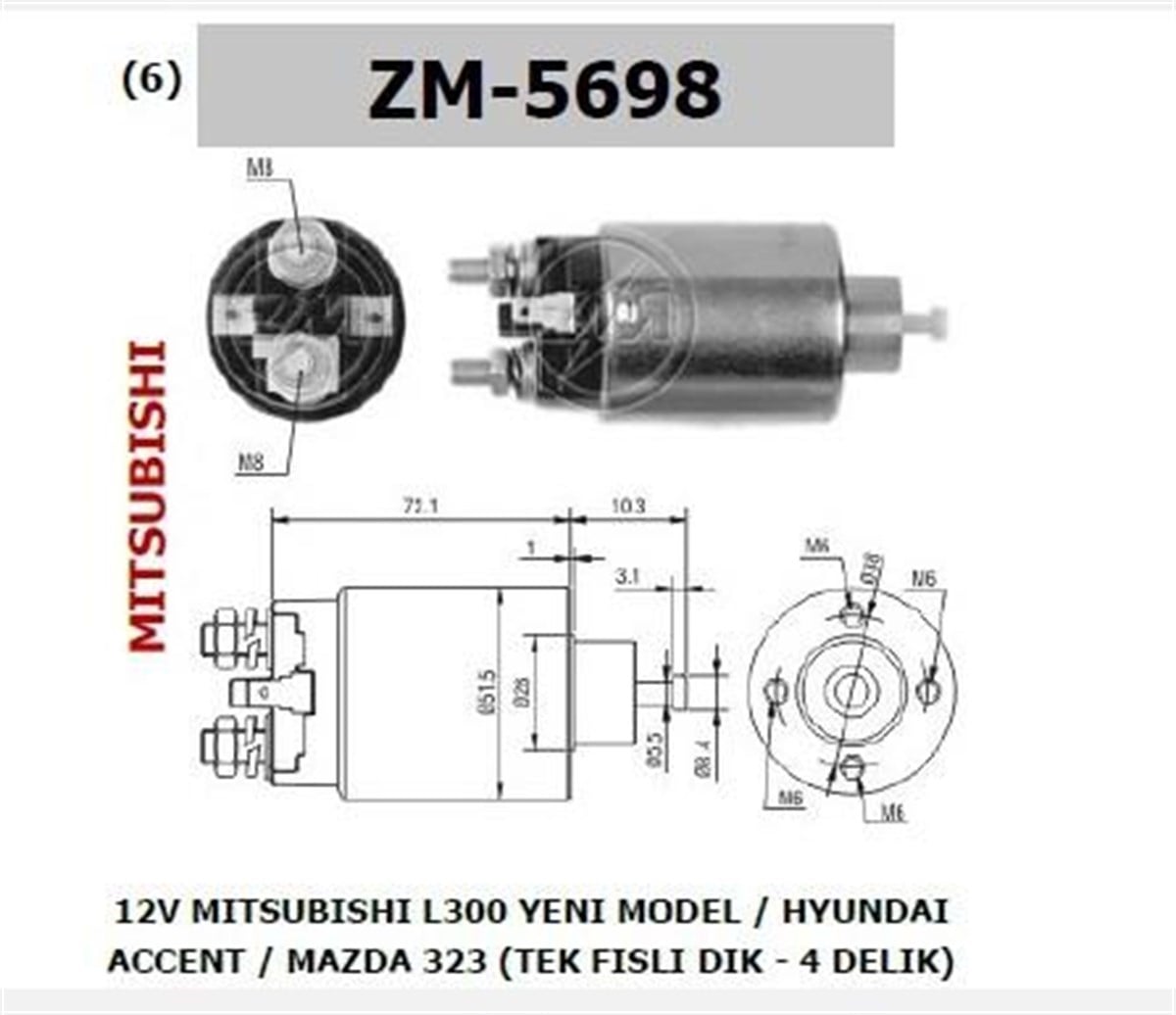 Marş Otomatiği 12V 4Delik Mıtsubıshı Tip L300 H100