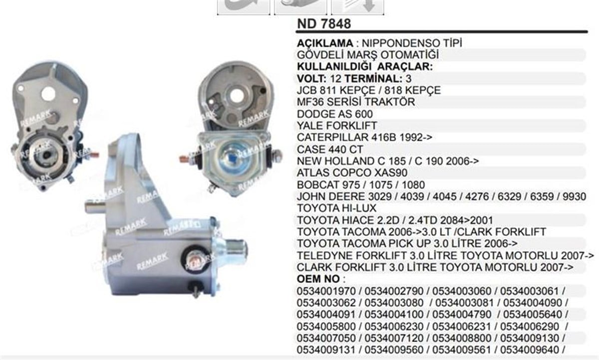 Marş Otomatigi 12V Jcb Mf Yale Forklift Hılux Jcb Massey Ferguson