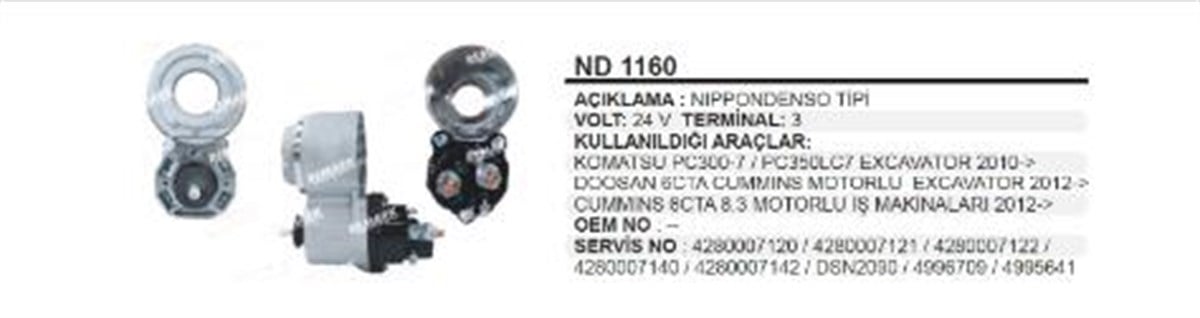 Marş Otomatiği 24V Gövdeli Cummins Komatsu  Doosan İş Makinası Pc300 Pc350 Excavatör