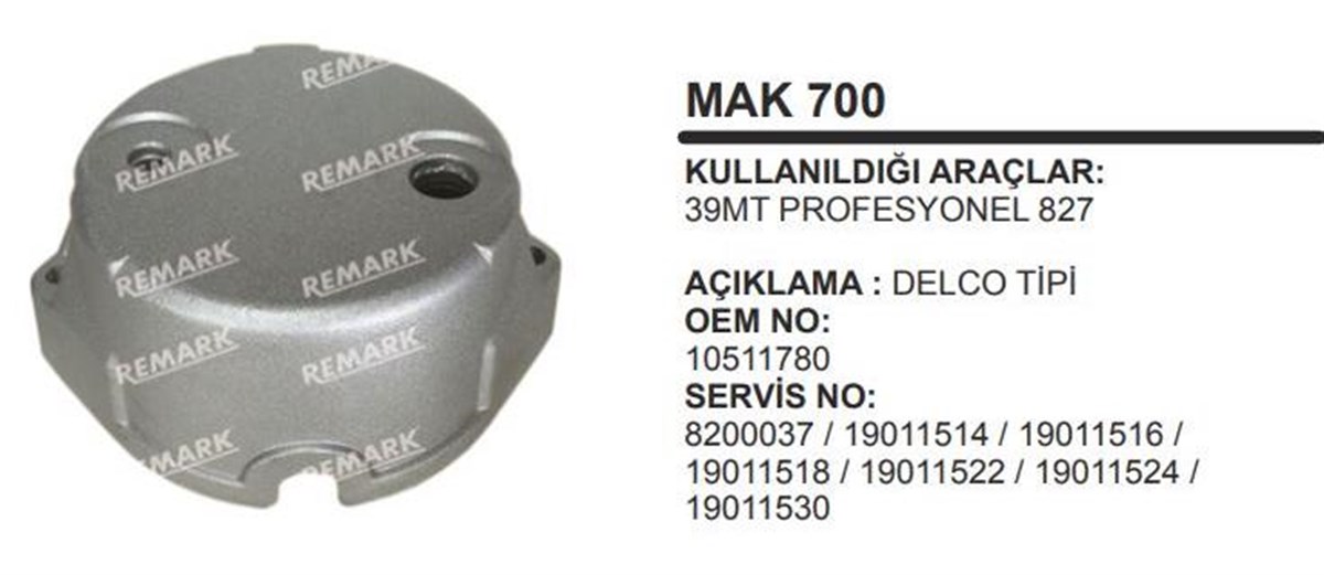 MARTEK Marş Arka Kapak 39Mt Profosyonel 827 Mc700 Mak700