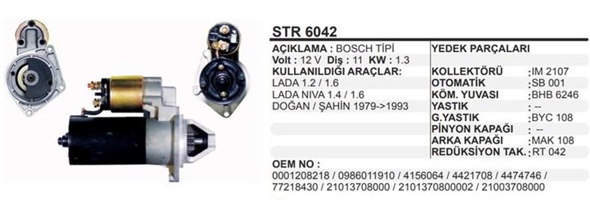 MARTEK Marş Motoru 12V 11Diş Doğan Şahin 1 4 Şanzumalı Lada Niva Bosch Tipi