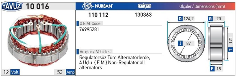 NURSAN110112-Statör -  Alternatör Yastığı