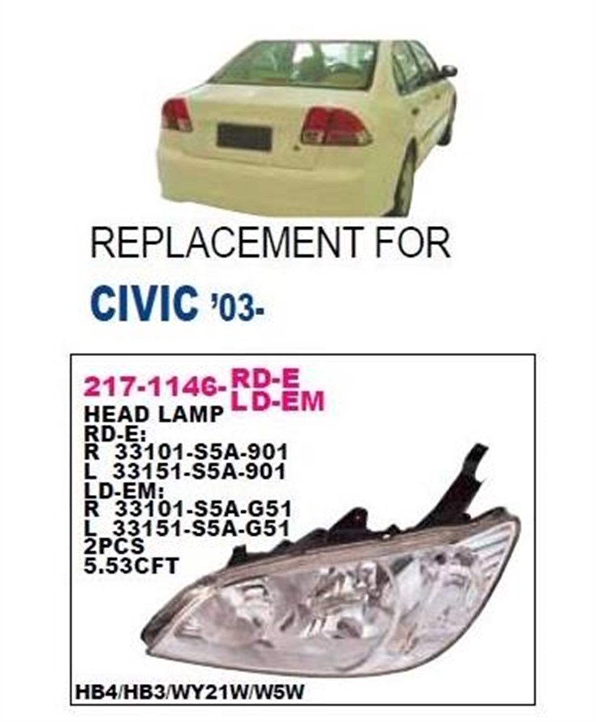 ÖN FAR SOL HONDA CIVIC SEDAN 03-05