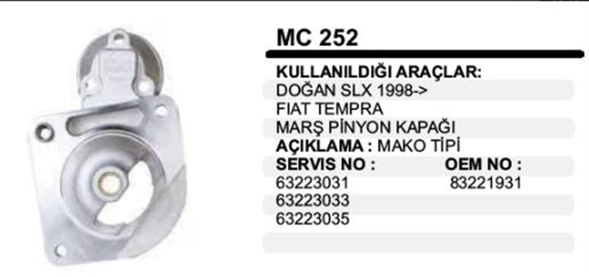 PİNYON KAPAĞI DOGAN SLX KARTAL SLX 83221931