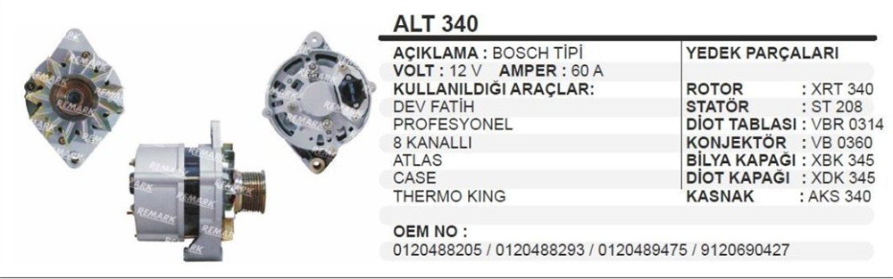 REMARKALT340-Alternatör Dinamo
