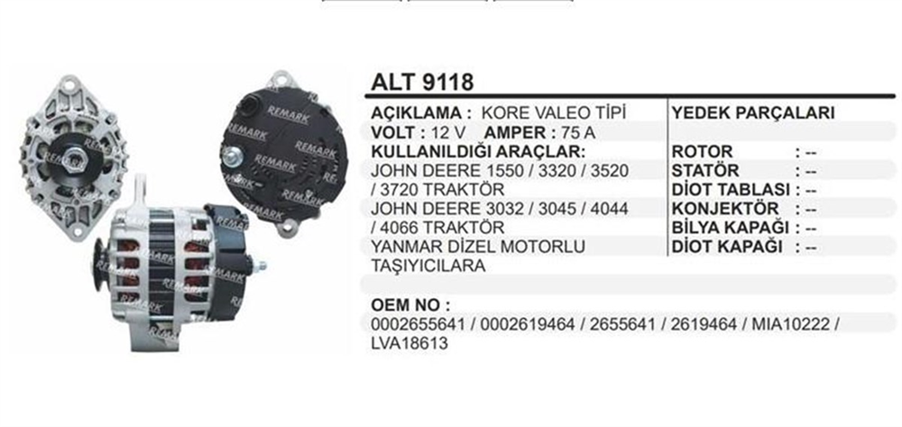 REMARKALT9118-Alternatör Dinamo
