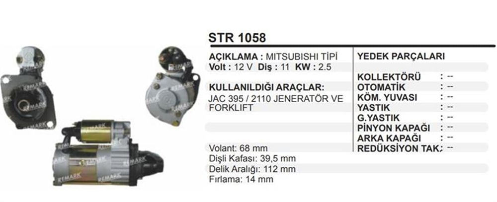 REMARKSTR1058-Marş Motoru - Marş Dinamosu