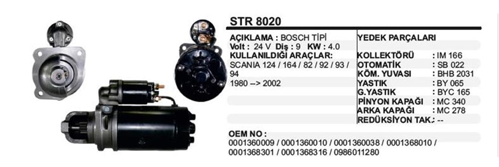 REMARKSTR8020-Marş Motoru - Marş Dinamosu