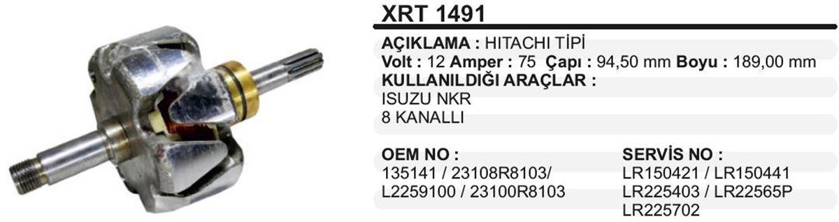 Rotor 12V 75Ah 8Kanal Nkr Hitachi Tip (Isuzu Nkr) Npr S (135141 23108R8103 L2259100) Peugeot J9 Premier