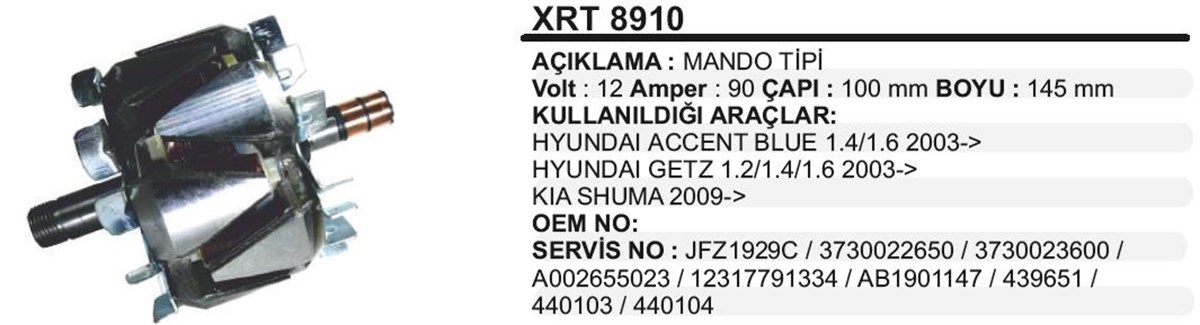Rotor 12V 90Ah Hyundai Accent Blue Getz Xrt8910 