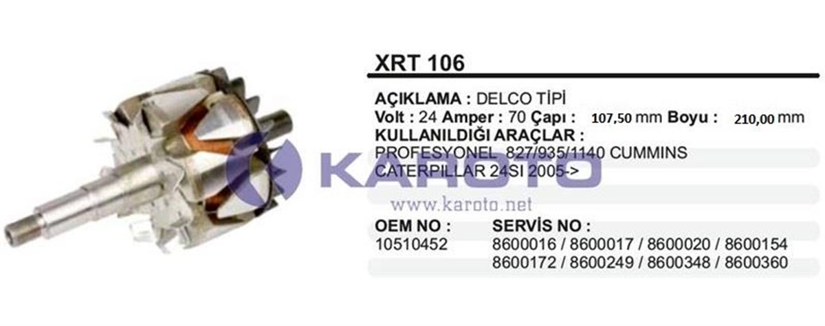Rotor 24V 70Ah Bmc Fatih Cat 22Sı Bmc Dev Fatıh Belde Caterpıllar Samsung Kamyon 