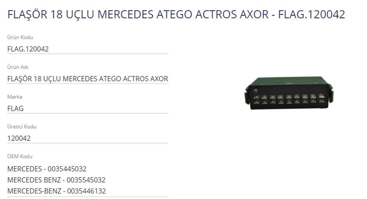Sinyal Flaşörü 24V 18Fiş Mercedes Axor Cs114138 0035446132 Flag120042 (Mb:A0035445032,A0035446132)