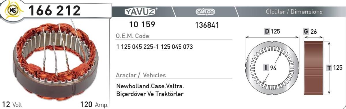 Statör 12V 120Ah Newholland Case Biçer Döver | Nursan 166212