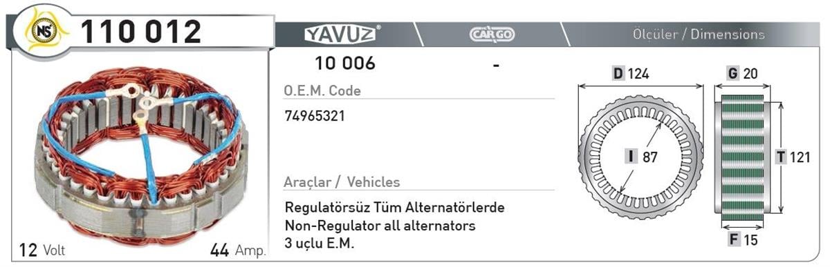 Statör 12V 44Ah Mako 3Uç 110012 | Nursan 110012